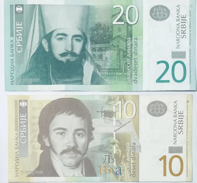 2013 SERBIEN 2 x SERBISCHE DINAR BANKNOTEN (JUGOSLAWIEN) 10 & 20 DINARA EUROPA
