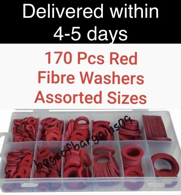 170pcs Imperial Red Fibre Flat Sealing Washers assorted Sizes comes in a box