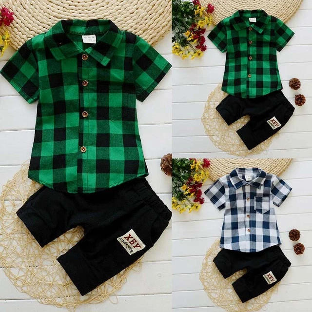 Pantaloni pantaloncini neonato neonato bambino a quadri maniche corte pantaloni abiti