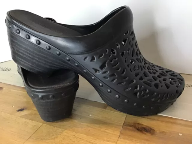 Dansko Pippa Black Rubber Laser Cut Out Clog Shoes Black Size 38 US 7 to 7.5