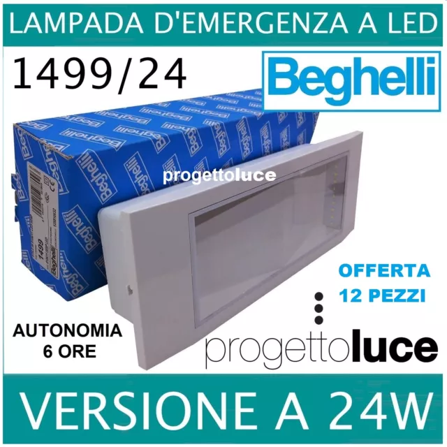 12 Pezzi Lampada Emergenza Beghelli 1499/24 Led 24W Piu' Scatola Incasso