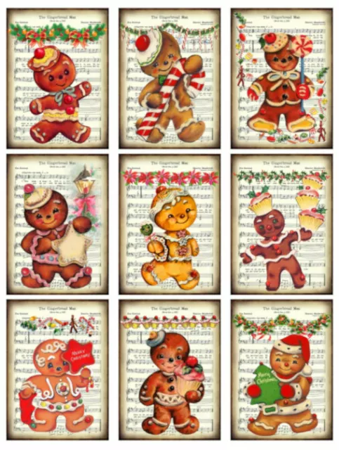 Vintage Image Retro Gingerbread Men Christmas Labels Waterslide Decals CHR227