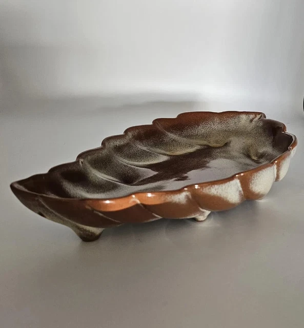VTG Large FRANKOMA Pottery Fall Leaf Tray Bowl Dish #226 Desert Gold Glaze  MCM