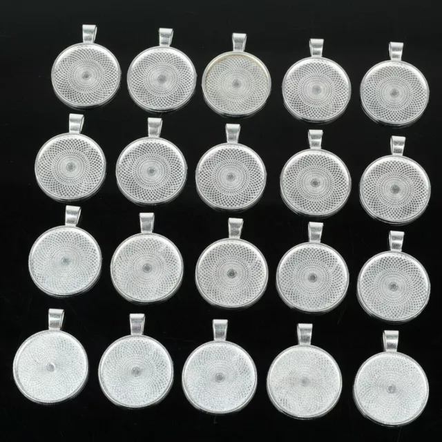 20pcs 25mm Colgante Bandeja Redondo Cabujón de Ajuste en Blanco Bisel Base Sets