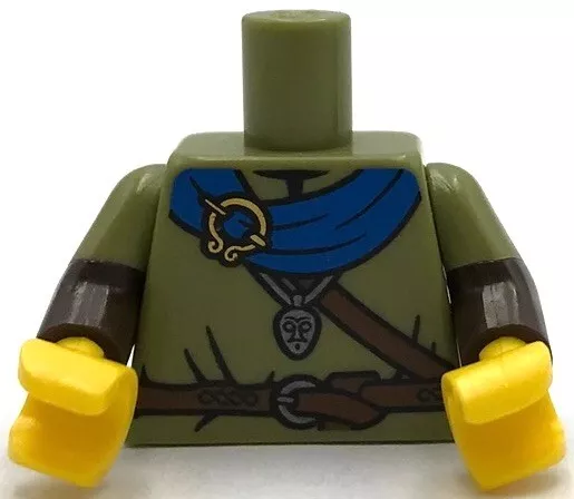 Lego New Minifigure Olive Green Torso Blue Cape Gold Brooch Silver Pendant Part