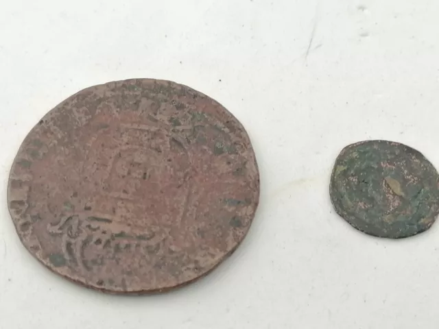 2 Antique Portuguese Monarchy coins:1 Ceitil D. Afonso V + 100 Reais D. João IV