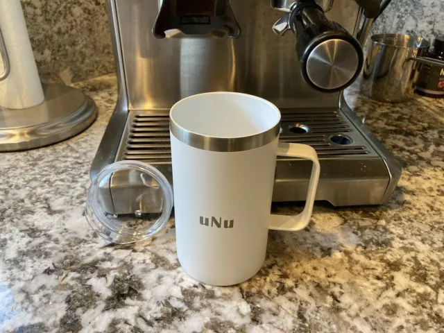 16oz Stainless steel insulated coffee mug ceramic lined, handle and lid - WHITE