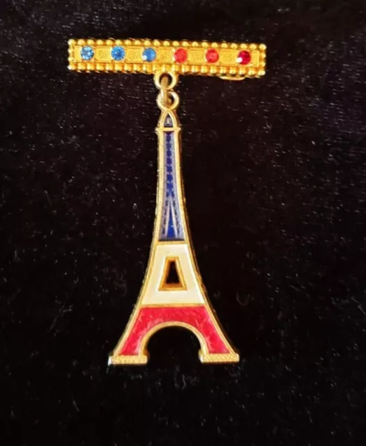 VTG SAP Polyne Brooch Souvenir Pin Enamel EIFFEL TOWER Made PARIS ~Olympics 2024