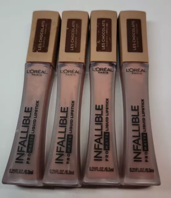 Lote de 4 lápices labiales líquidos L'Oreal Paris infalibles pro mate 852 caja O chocolate