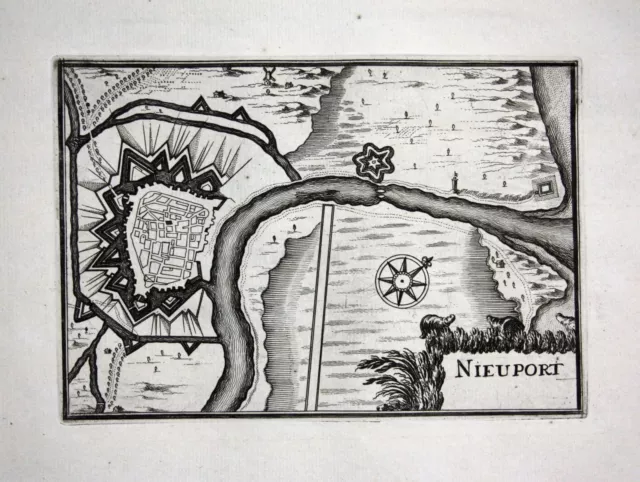 1735 - Nieuwpoort Flanders Vlaanderen Gravure Engraving Ratelband Map Carte