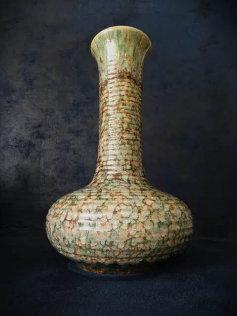 ancien Vase vert céramique 30cm design art rétro vintage 60 70s num à identifier