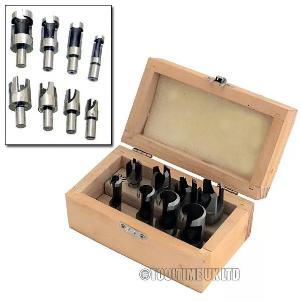 8 PCE WOOD PLUG HOLE CUTTER SET DOWEL MAKER CUTTING TOOLS 10mm SHANK DRILL BITS