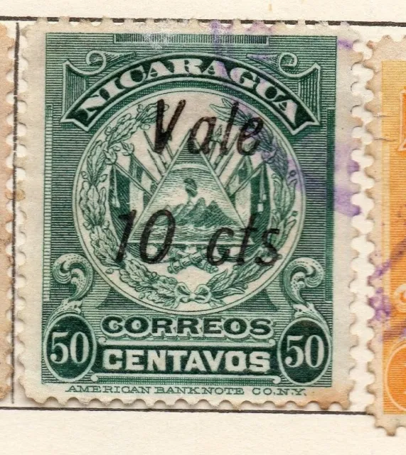 Nicaragua 1910 Early Issue Fine Used 10c. Surcharged Vale Optd 121307