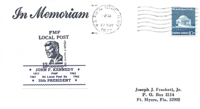 Us Event Cachet Cover In Memoriam Of President John F. Kennedy Local Post 1975