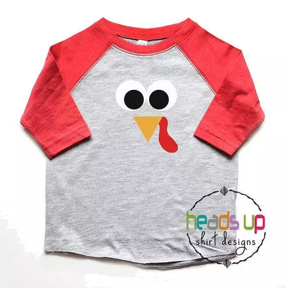 Turkey Face Thanksgiving Shirt Raglan Toddler Boy or Girl Baby Trendy Kid Gobble