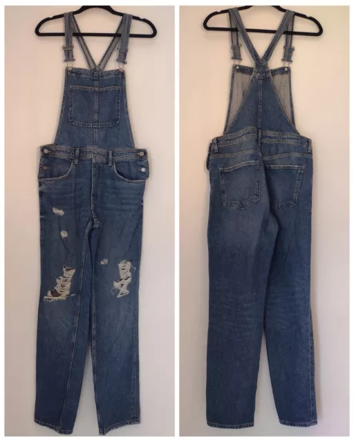 Ladies H&M Dungarees Size Small S UK 8 10 Blue Denim Overalls W 29 L 28