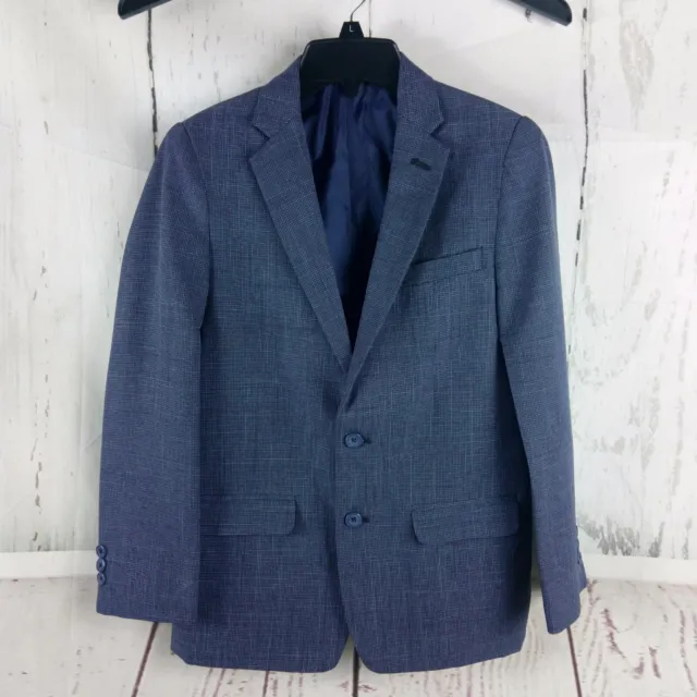 Van Heusen 14R Boys 2 Button Blue Hopsack Plaid Suit Blazer Sport Coat