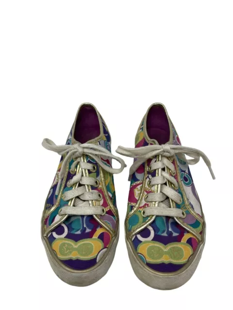 Coach Dee Gold Trim Multicolored Logo Lace Up Sneakers Size 5B