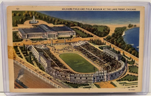 Soldiers Field and Field Museum Curteich Linen 1933 Chicago Illinois Postcard