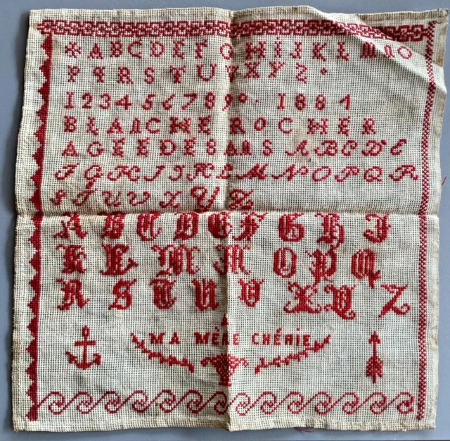 Abécédaire Ancien Broderie Point De Croix - 1885 - 41,5x32 Cm - Baisse De Prix !