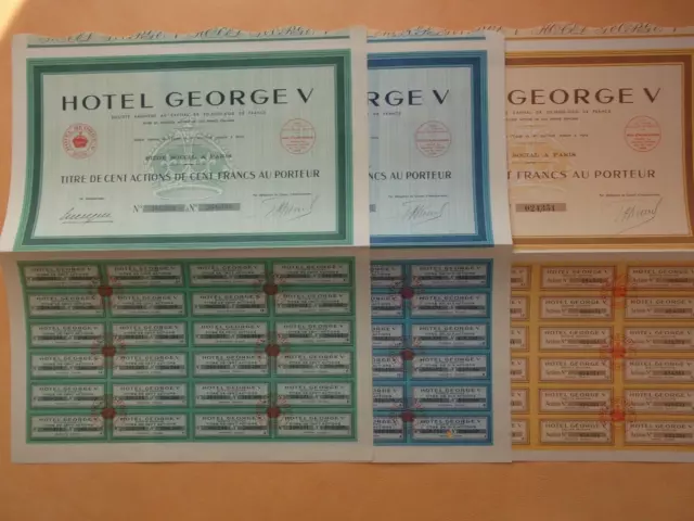 Lot De 3 Actions Hotel Georges V Differentes Etat Neuf 2