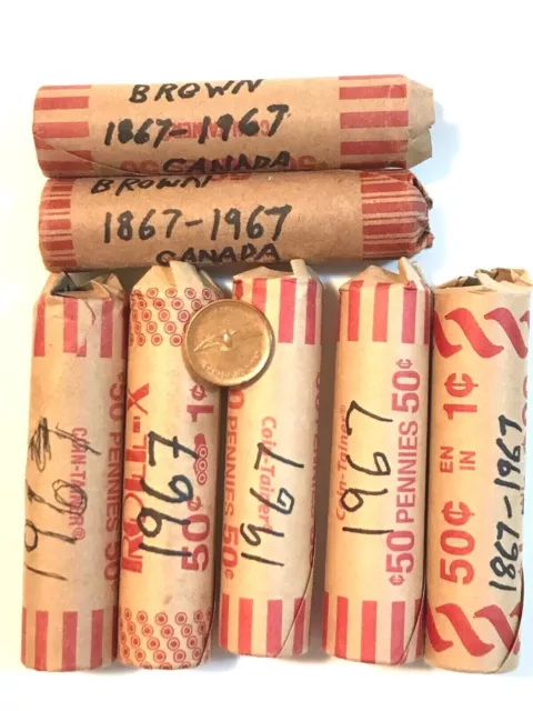 1 Roll ( 50 ) Of 1867-1967 Canadian Centenial Pennies