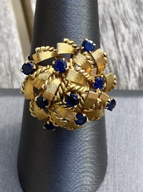 Beautiful Vintage Estate 14k Gold Sapphire Cocktail Ring Size 8