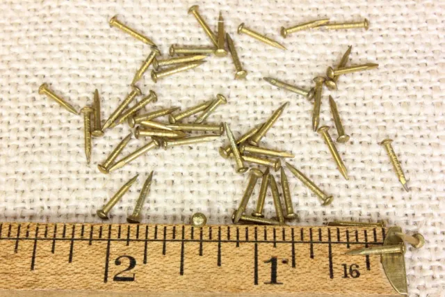 Old 3/8” Brass Brads 50 Vintage Nails Escutcheon Pins 18 Ga Textured Head USA!