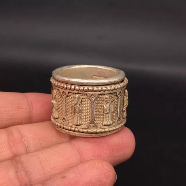 Old Chinese tibet silver carved the Eight Immortals Ring Guangxu Mark