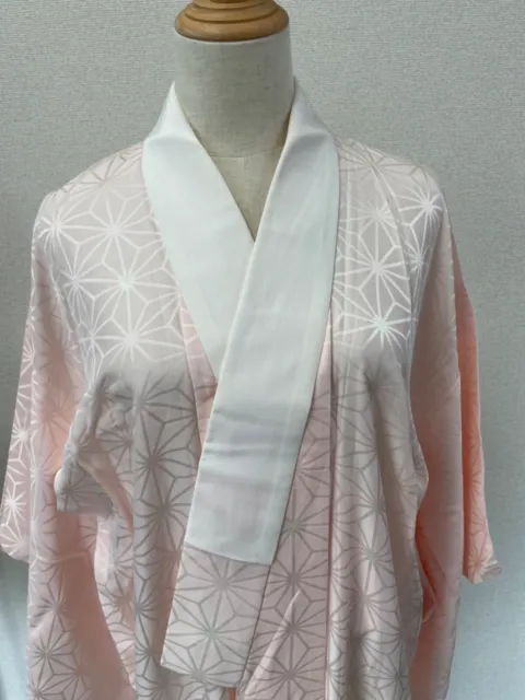 H&A SILK Vintage Japanese JUBAN KIMONO Dress cardigan PINK Yukata ASANOHA women