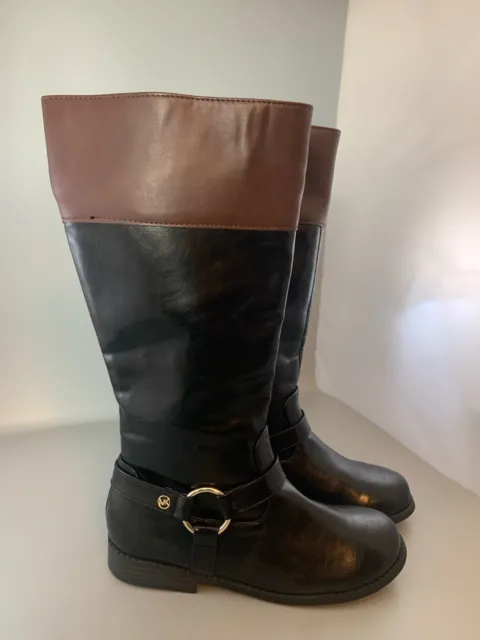 Michael Kors Kid/Women Size 4 Black Brown Tall Leather Riding Boots  Emma Coffee
