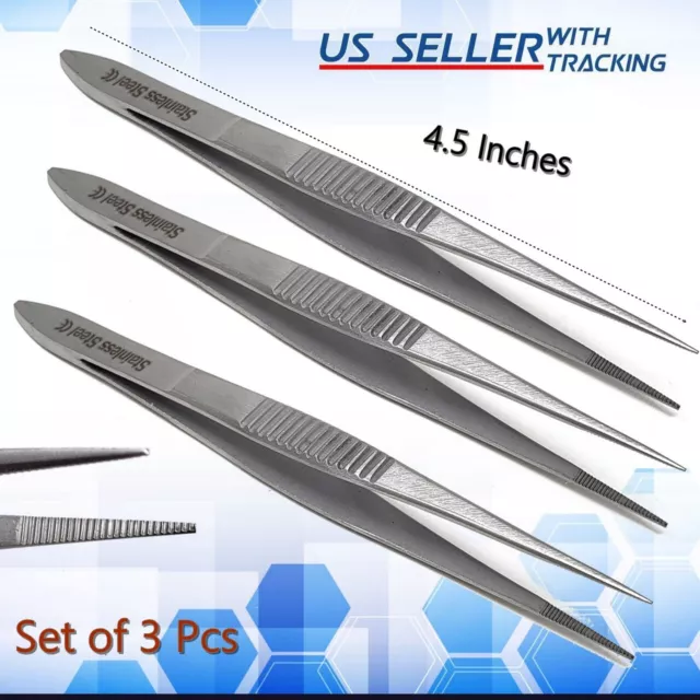 3 Pc Tweezer Set Stainless Steel Hobby Electronic Jewelry Watch Repairs Tool New