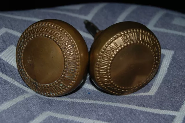 #14-Original Antique Brass Door Knobs from NYC Municipal Building with Spindle