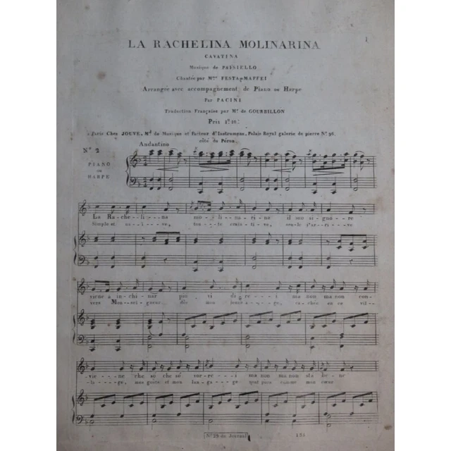 PAISIELLO Giovanni La Rachelina Molinarina Chant Piano ou Harpe ca1800