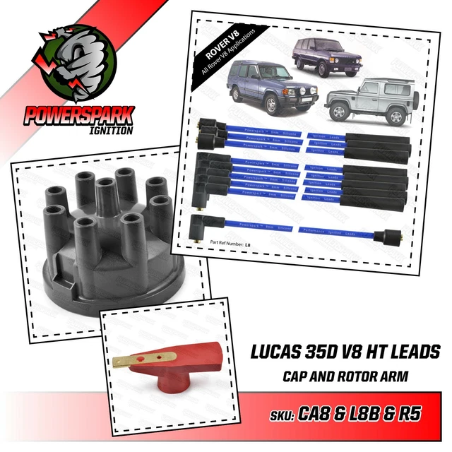 35D8 DISTRIBUTOR CAP Red Rotor Arm and Blue Ignition Leads for Rover V8