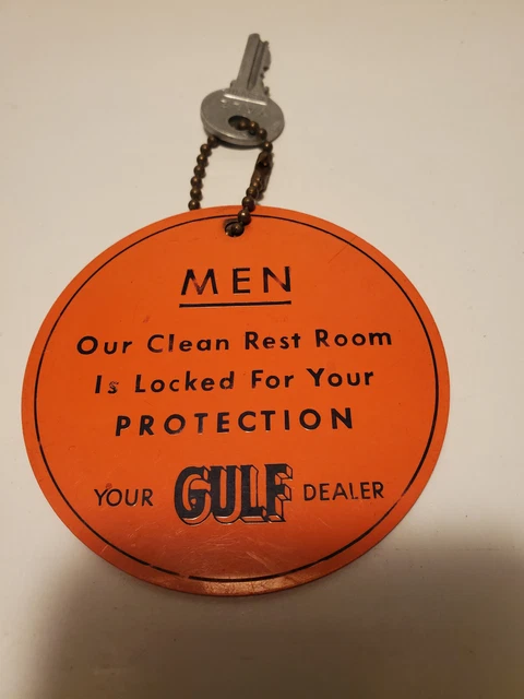Vintage Gulf Rest Room Key Fob with key Gas Station