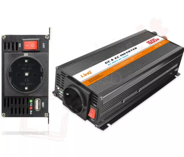 Inverter 1500w di Potenza da 12v a 220v Convertitore Trasformatore prese EU USB