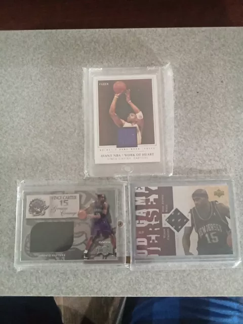 3 Ultra-Cool Vince Carter Jersey Cards!! '04 Fleer Avant Nba /300, '00 Metal...