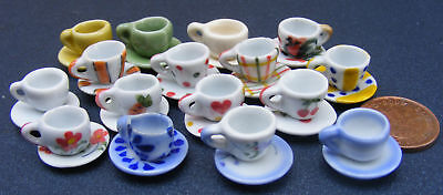 1:12 Scale 2 Ceramic Cups & Saucers Sets Tumdee Dolls House Miniature Kitchen ML 