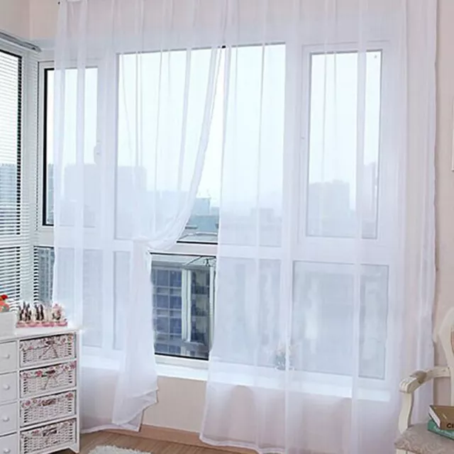 Finished Monochrome Curtains Tulle Glass Yarn Window Door Perspective Tulle AA