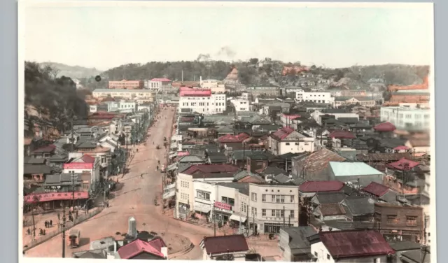 BIRDS EYE VIEW yokosuka city jp real photo postcard rppc japan tinted