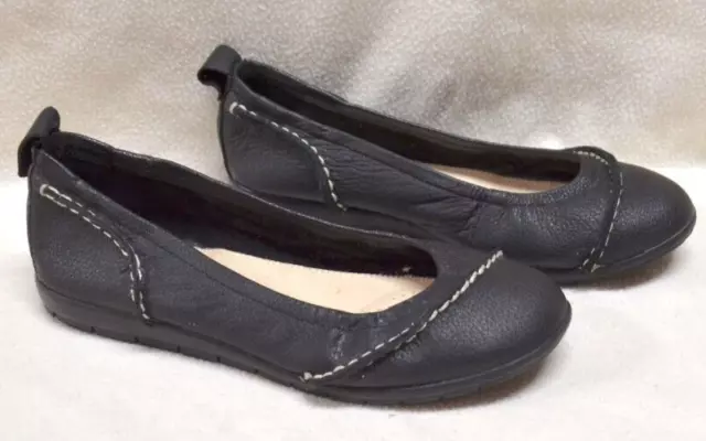 Talking Shape Black Leather Slip On Slight Wedge Stitch Detail Flats Size 7