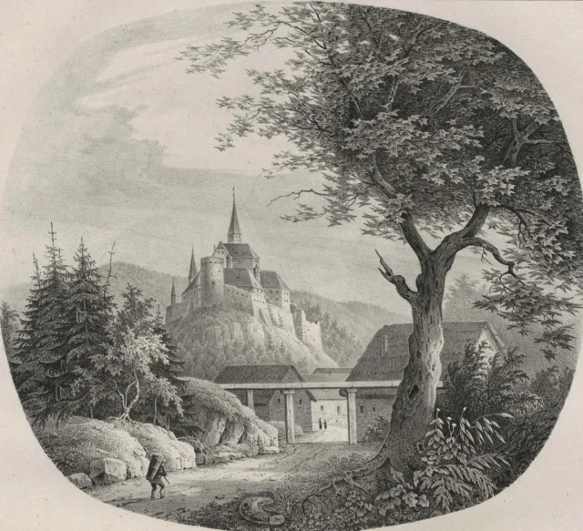 ZWINGENBERG (Baden) - Ansicht der Burg - Gottfried Engelmann - Lithographie 1829