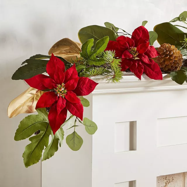 PIER1 6' Faux Poinsettia Eucalyptus & Fig Garland BNWT