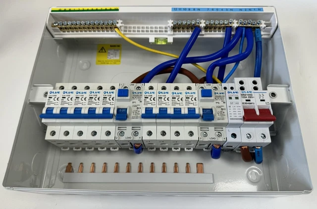 Rcd Splitboard LIVE 100A 9 Way Split Load Dual RCD 63A Metal Consumer Unit 3x6A 2x16A ...