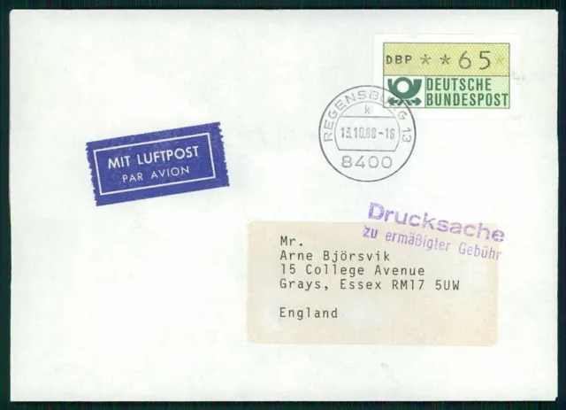 BRD ATM BRIEF 1988 LUFTPOST EF EINZELFRANKATUR DRUCKSACHE NACH ENGLAND m4457