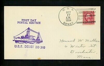 US Naval Ship Cover USS Dewey DD-349 Pre WWII 1934 First Day Postal Service