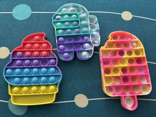 Set of 3 Multicoloured Rubber Fidget Poppit Sensory Childrens Toy