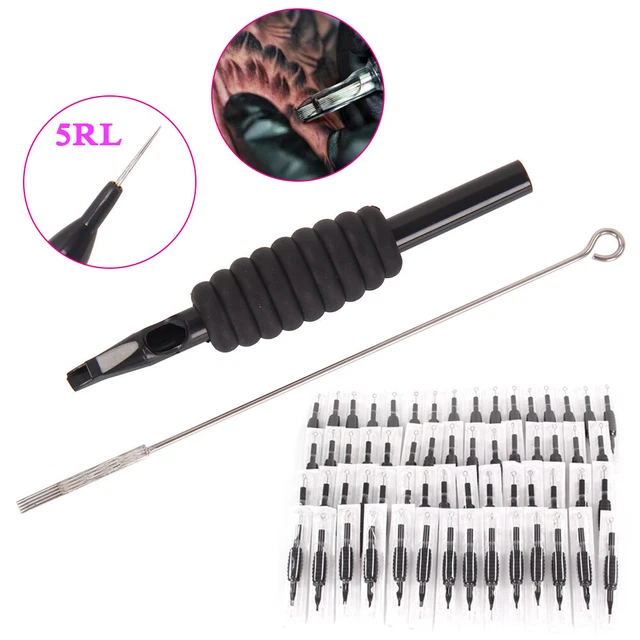 60* Juego de agujas de tatuaje mixtas surtidas con puntas de agarre 3/4 RL/RS/4F 7F 9F desechables