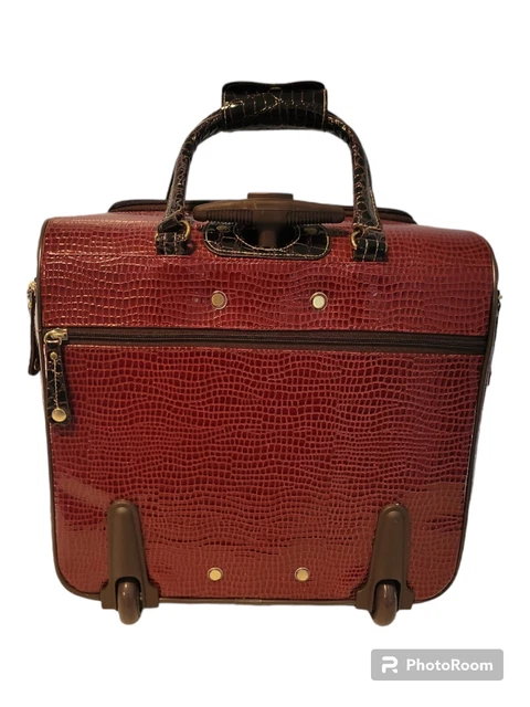 Samantha Brown Crocodile Embossed 16" Rolling Carry-on Underseat Bag Set Maroon 3
